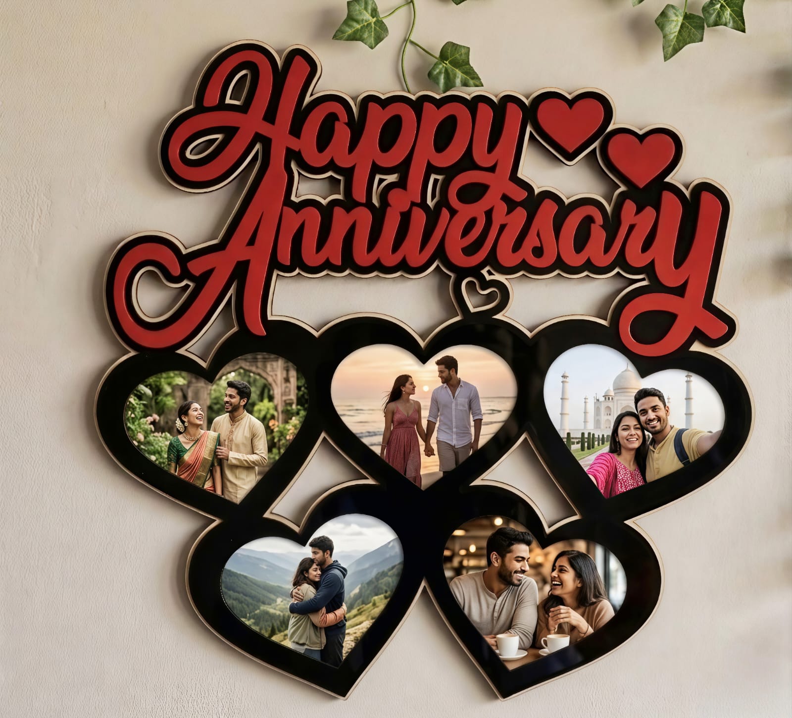 1 Personalized "Happy Anniversary" Wooden Photo Frame - Image 1