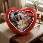 Customized Heart Shape Fur Cushion (Red Colour)