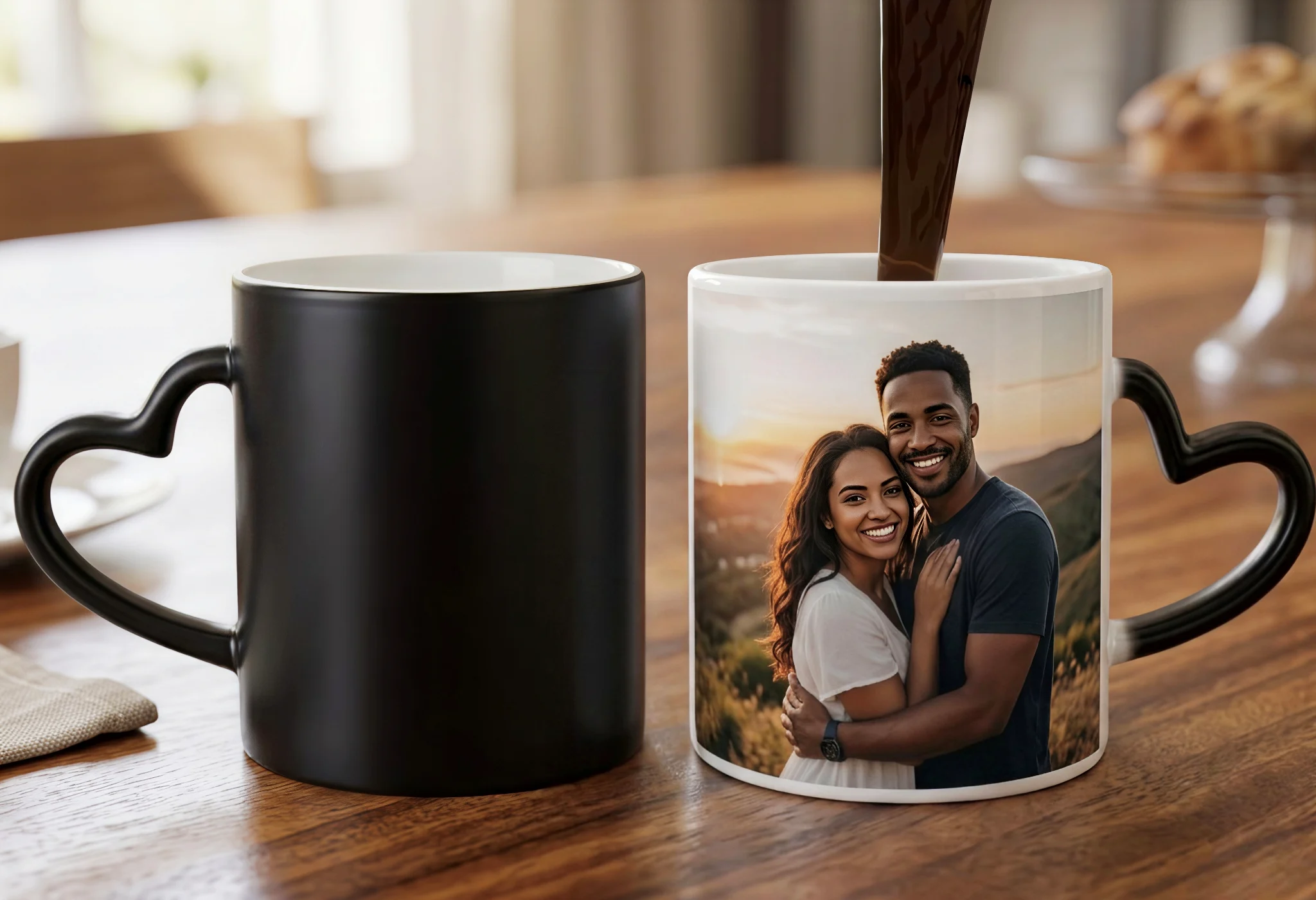 4 Customized Black Heart Handle Magic Mug - Image 1