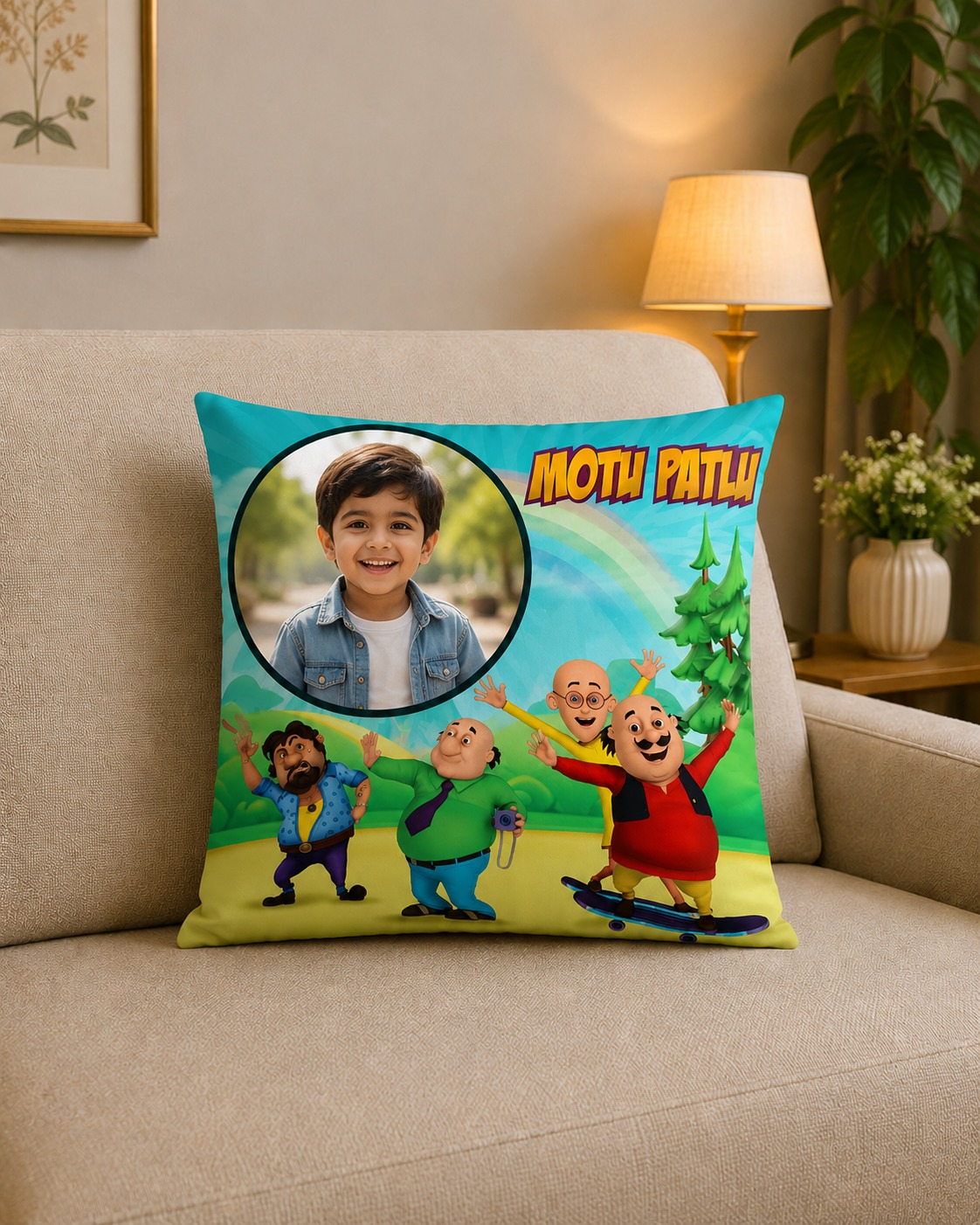 WhatsApp Image 2026-07-03 at 7.02.17 PM (3) Motu Patlu Satin Pillow - Image 1