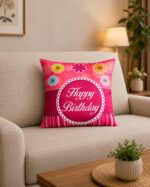 Happy Birthday Satin Pillow (Pink Colour) - Image 2